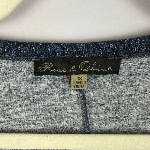 Rose & Olive Blue-Gray Boho 3/4 Sleeve V-neck Beaded Neckline 1X Tunic Top - Picture 3 of 9